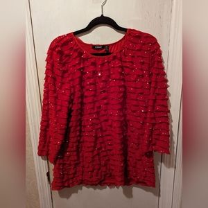 Elementz red ruffled long sleeve blouse size XL